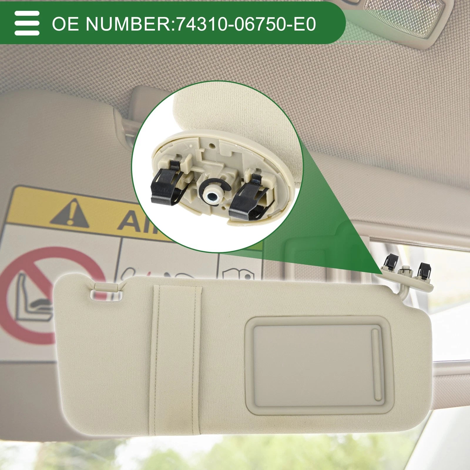 Right Passenger Side Sun Visor No. 74310-06750-E0 for Toyota Camry (2007–2011)