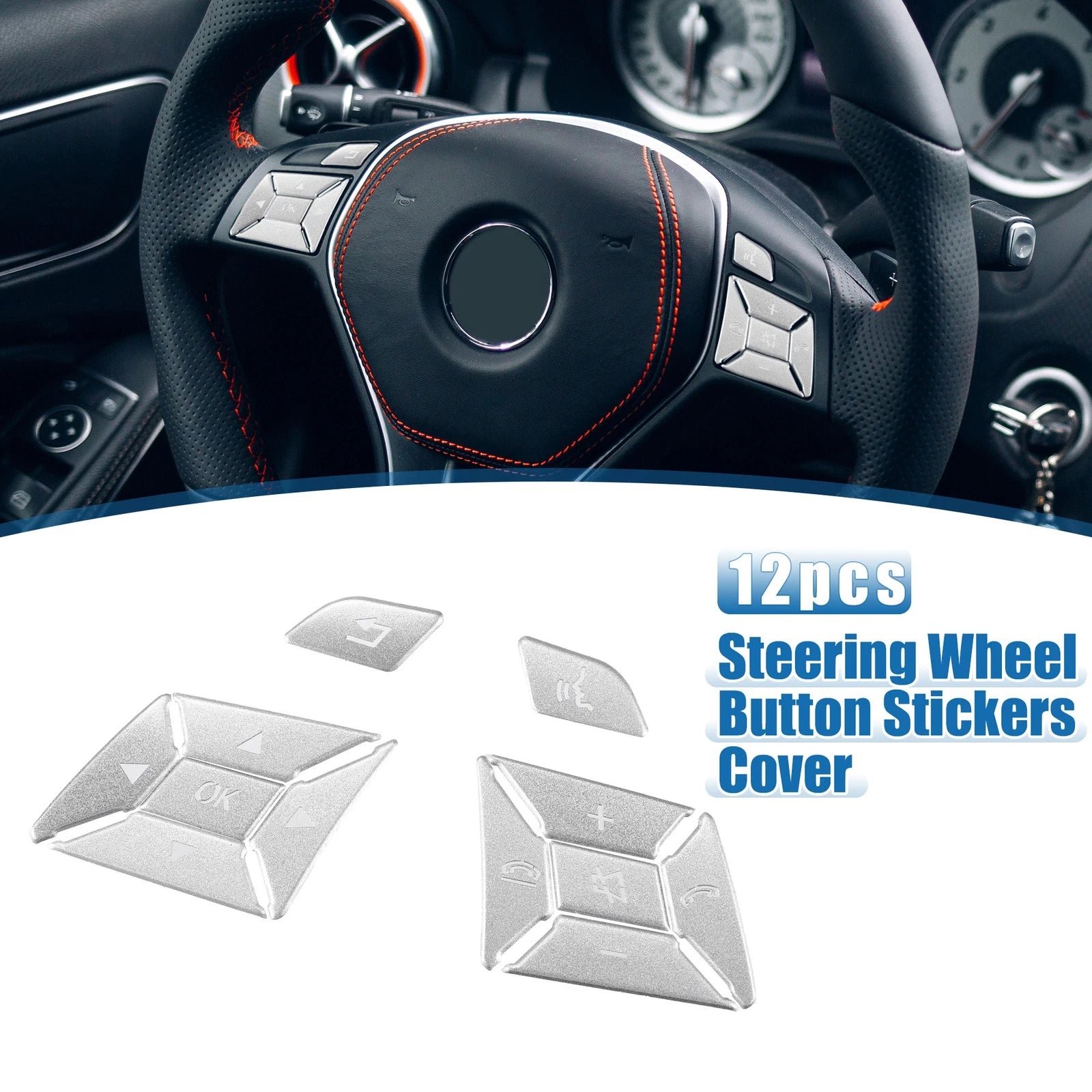 Set of 12 Steering Wheel Button Stickers for Mercedes Benz 