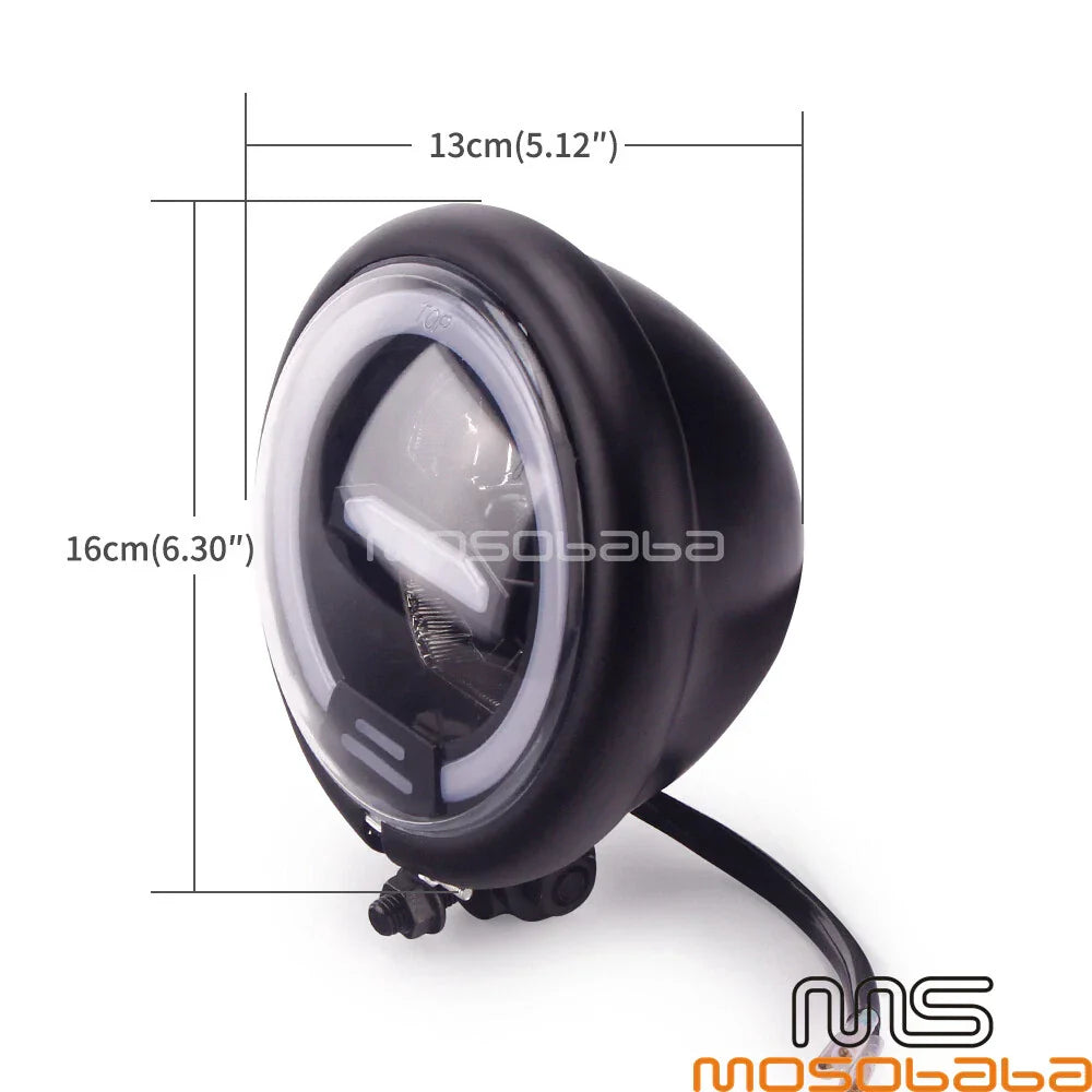 Retro Round LED Headlight w/DRL for Honda Harley BMW Chopper