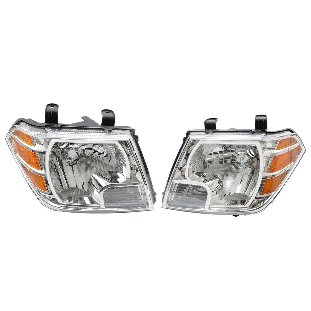 Pair Halogen Headlights for Nissan Frontier (2009–2020) Chrome Clear Lens