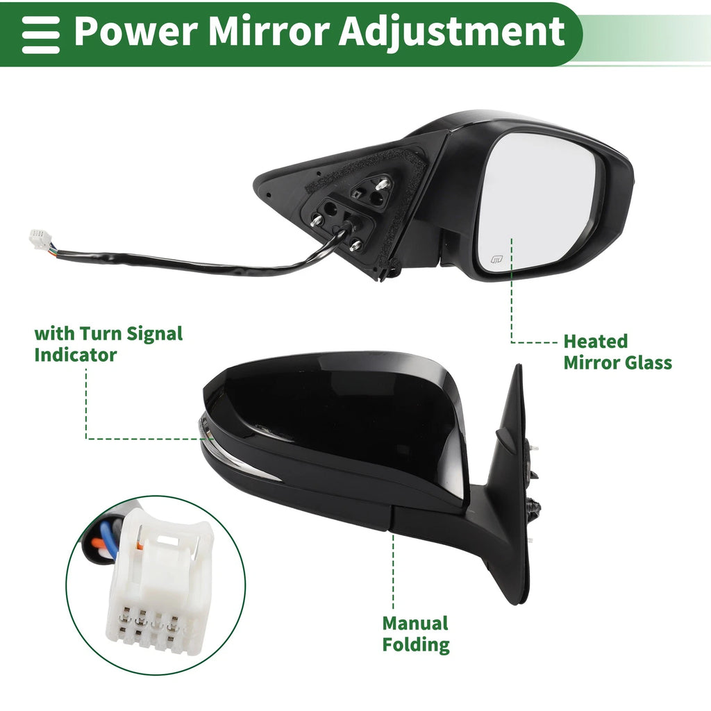Right Side Door Mirror for Toyota Highlander (2014–2019) Manual Folding Gloss Black