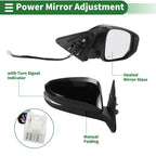 Right Side Door Mirror for Toyota Highlander (2014–2019) Manual Folding Gloss Black