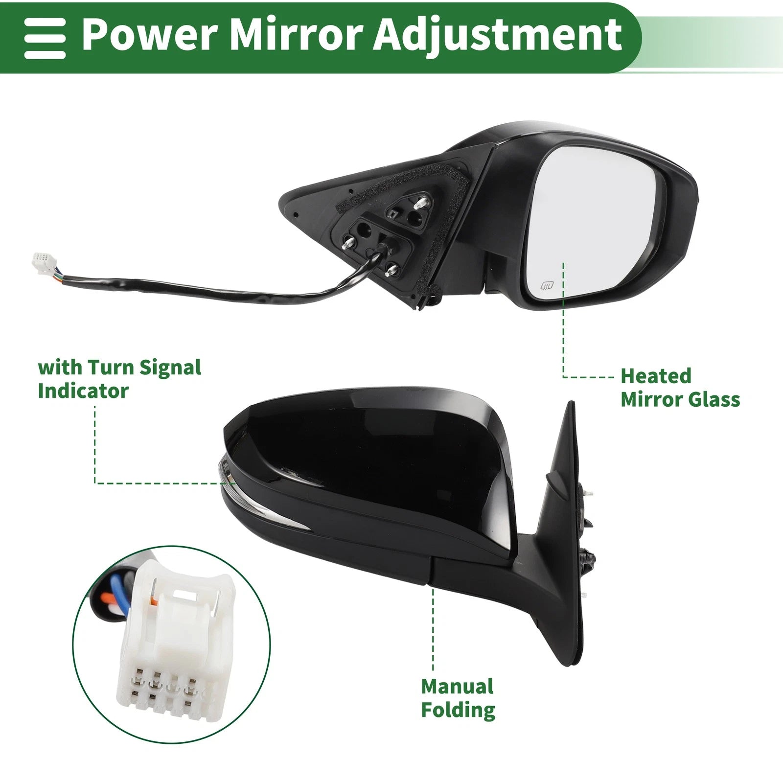 Right Side Door Mirror for Toyota Highlander (2014–2019) Manual Folding Gloss Black