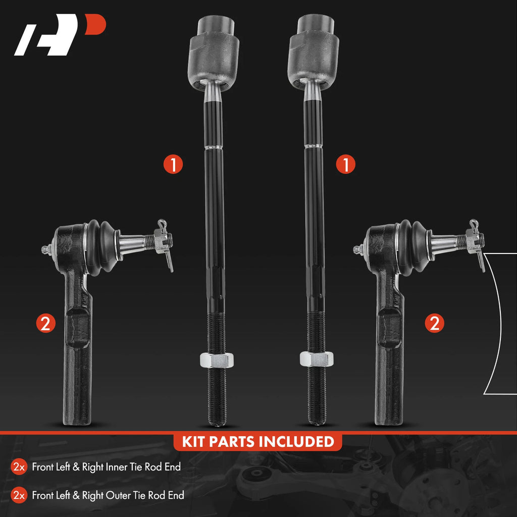Set of 4 Front Inner & Outer Tie Rods for Chevy Malibu (2004-2012)