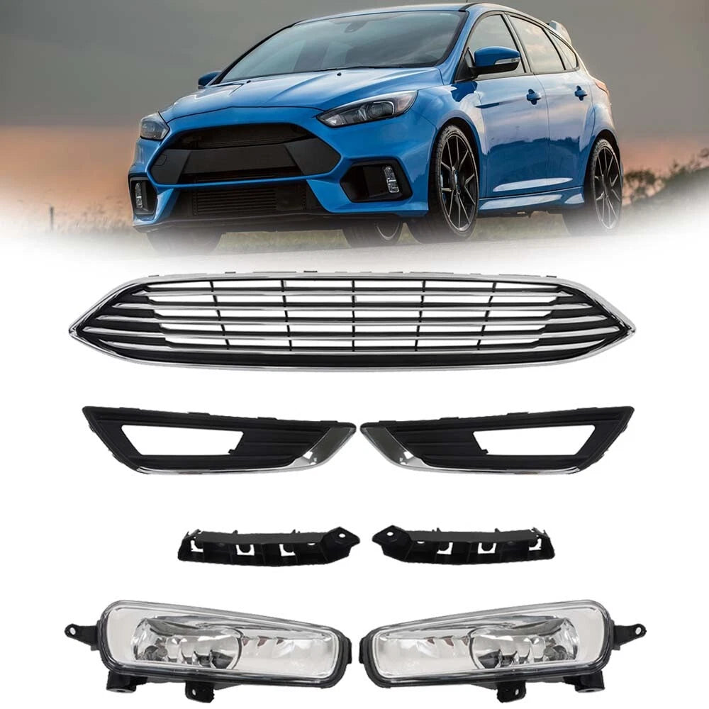 Set of 7 Front Bumper Upper Grille with Fog Lights for Ford Focus (2015–2018)