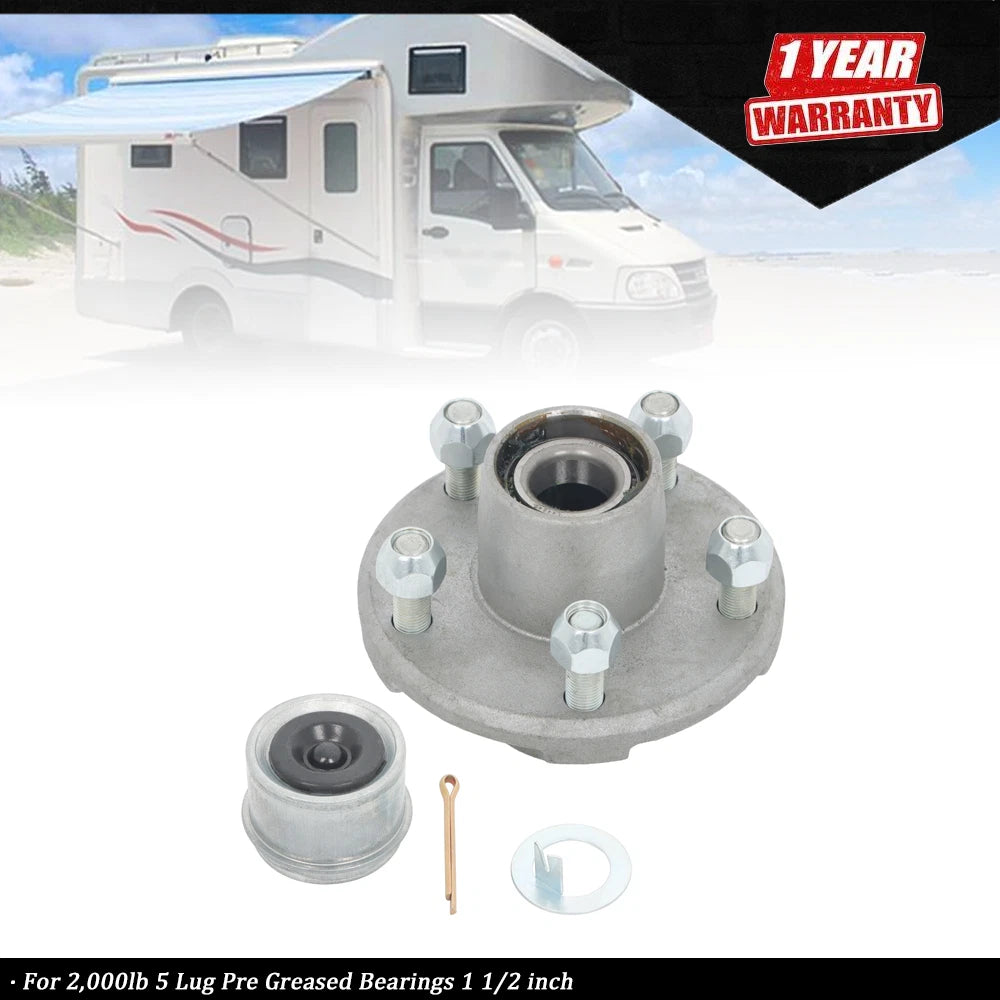 Trailer Hub Kit for 2000lb 5 Lug Trailers (Pre Greased, 1.5 Inch)