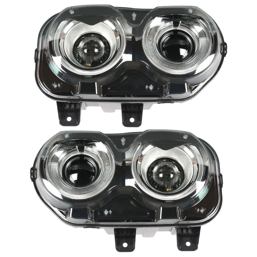 Set of 2 Black Halogen Headlights for Dodge Challenger (2015â2018)