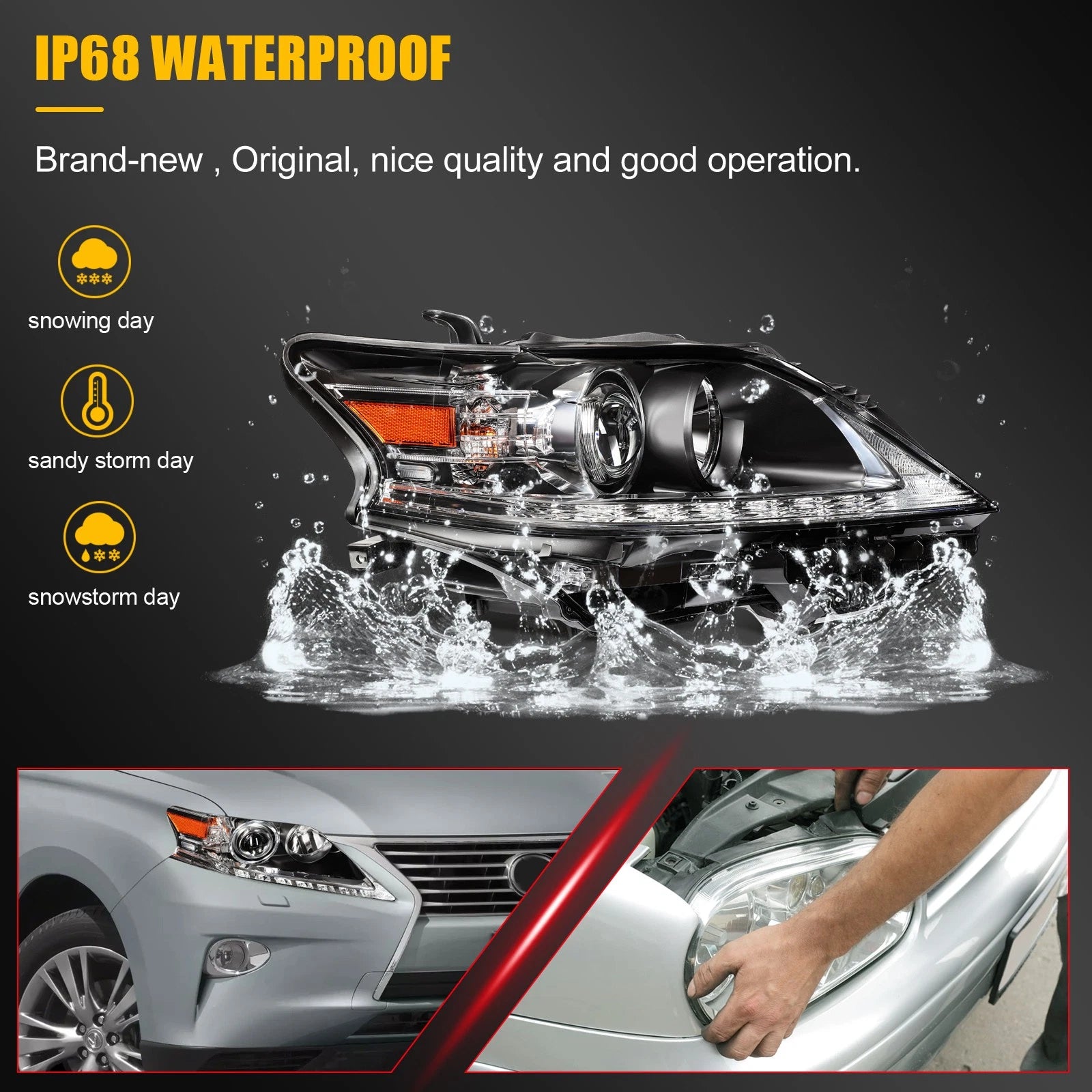 Right Side Headlight Assembly with LED DRL for Lexus RX350 RX450h (2013–2015)