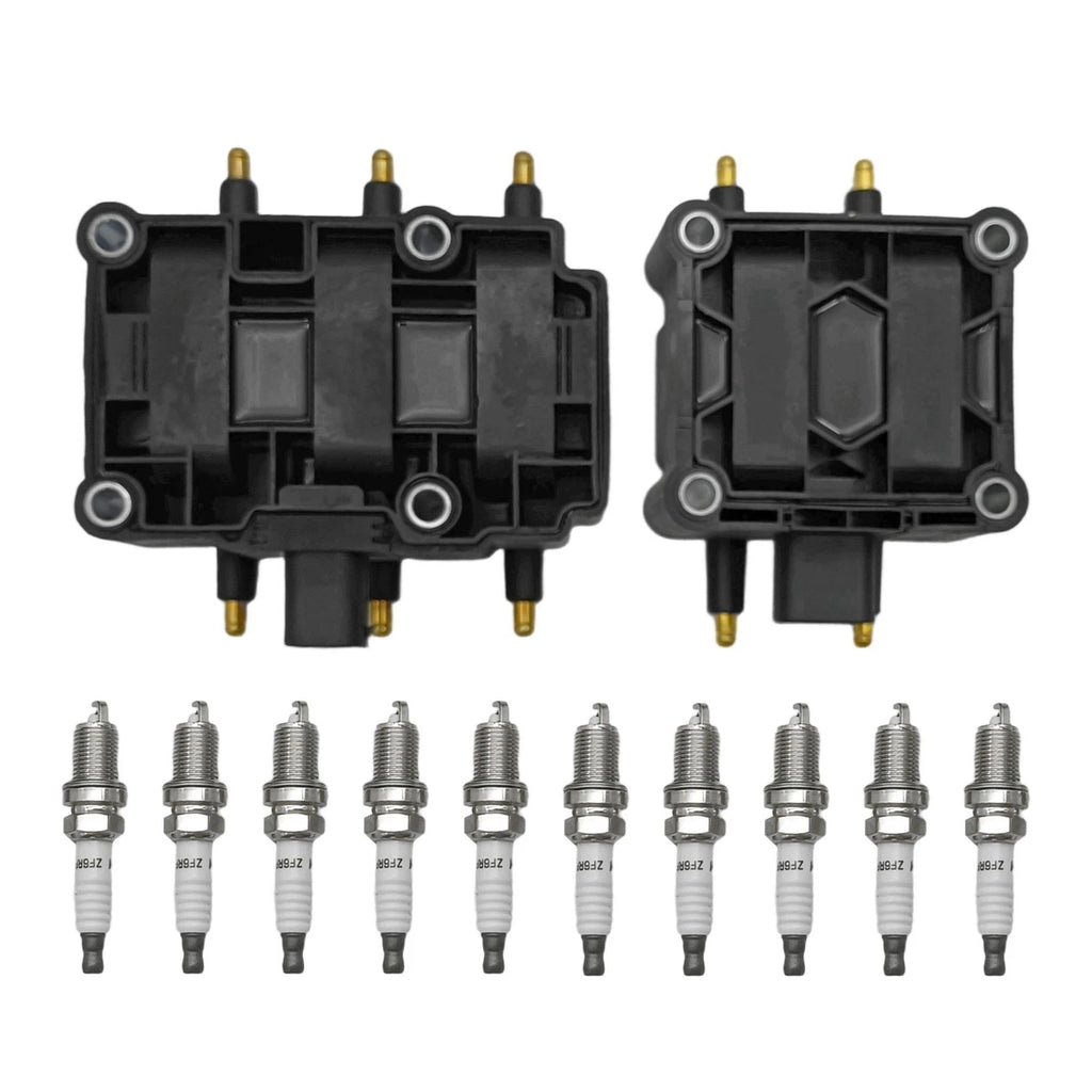 Set of 2 Ignition Coils & 10 Iridium Spark Plugs for Dodge Ram 2500 3500 (1994–1996)