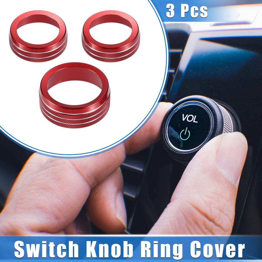 3pcs AC Audio Volume Tune Switch Knob Ring Cover for Dodge Dart (2012–2018) Red