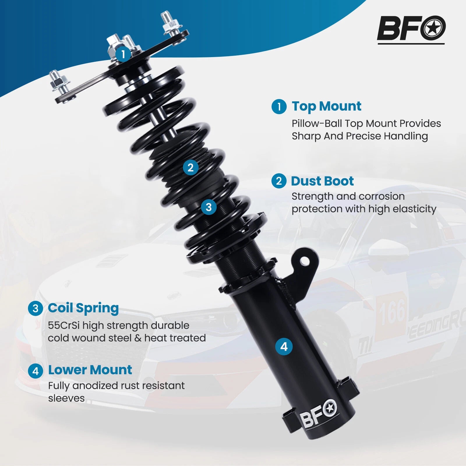 BFO Coilover Lowering Kit for Mitsubishi Eclipse 4G (2006–2012) Adj. Height