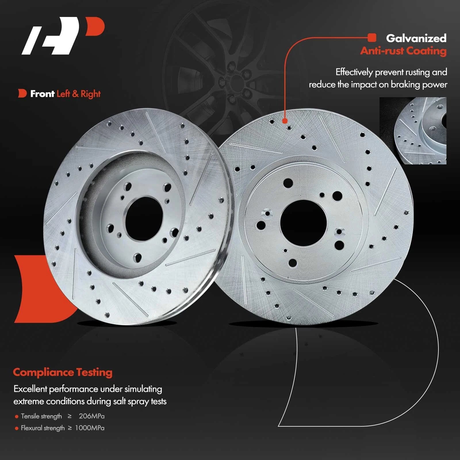 Set of 4 Drilled Brake Rotors for Honda Pilot (2003–2008) Acura MDX