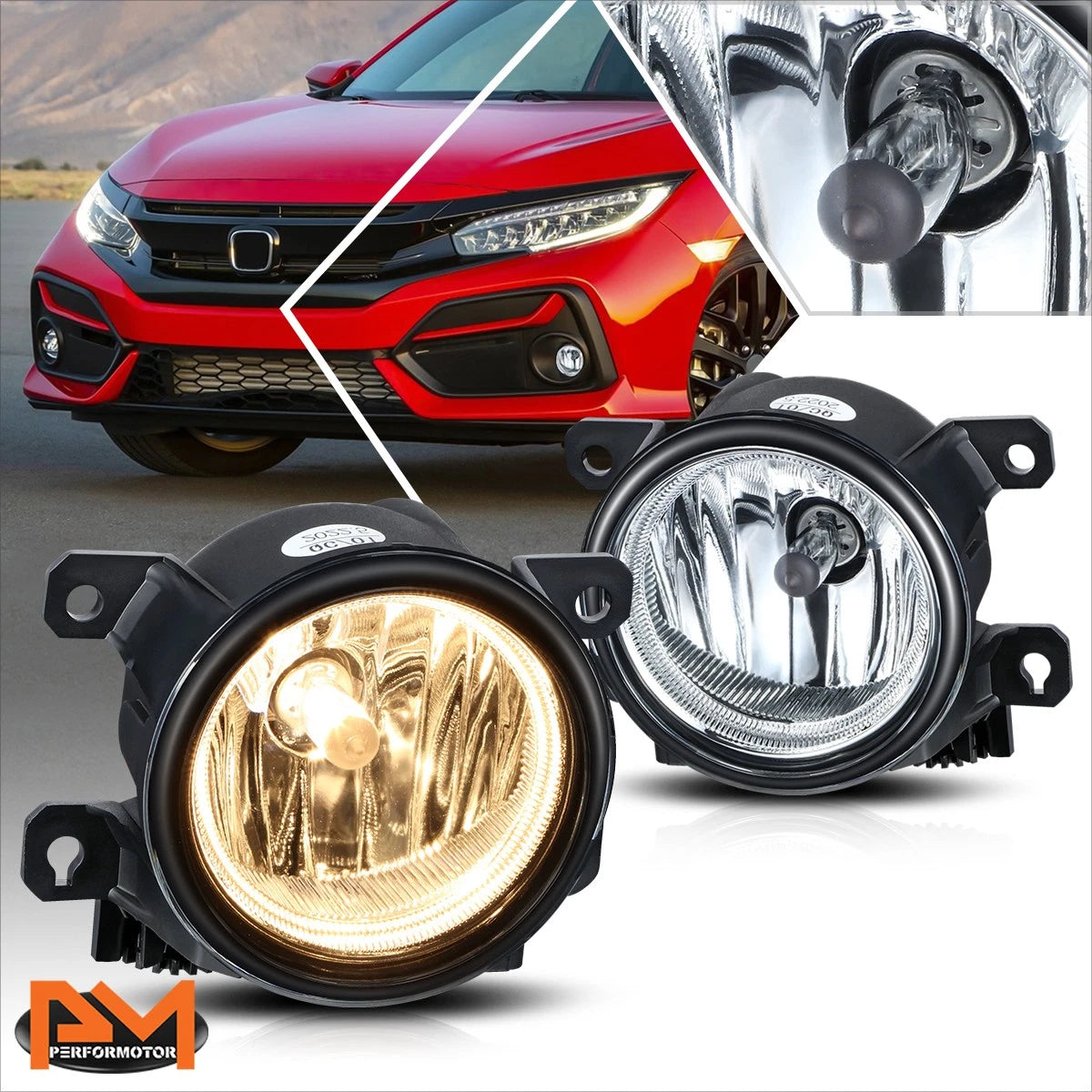 Set of 2 Clear Lens Front Driving Fog Lights for Honda Accord/Civic/Fit (2013–2021)