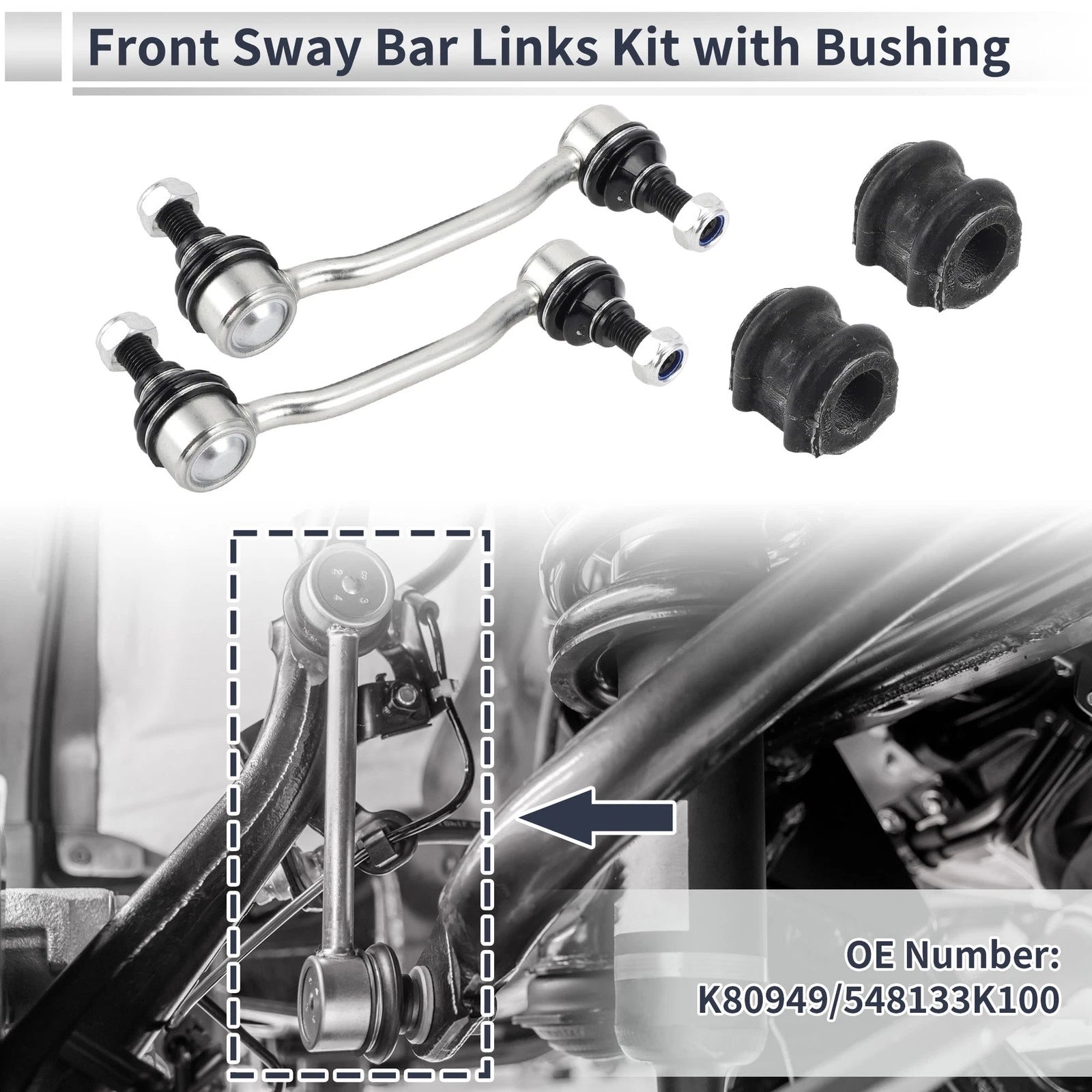 Front Stabilizer Bar Links Set of 2 with Bushings for Hyundai Sonata (2009–2010) No.K80949