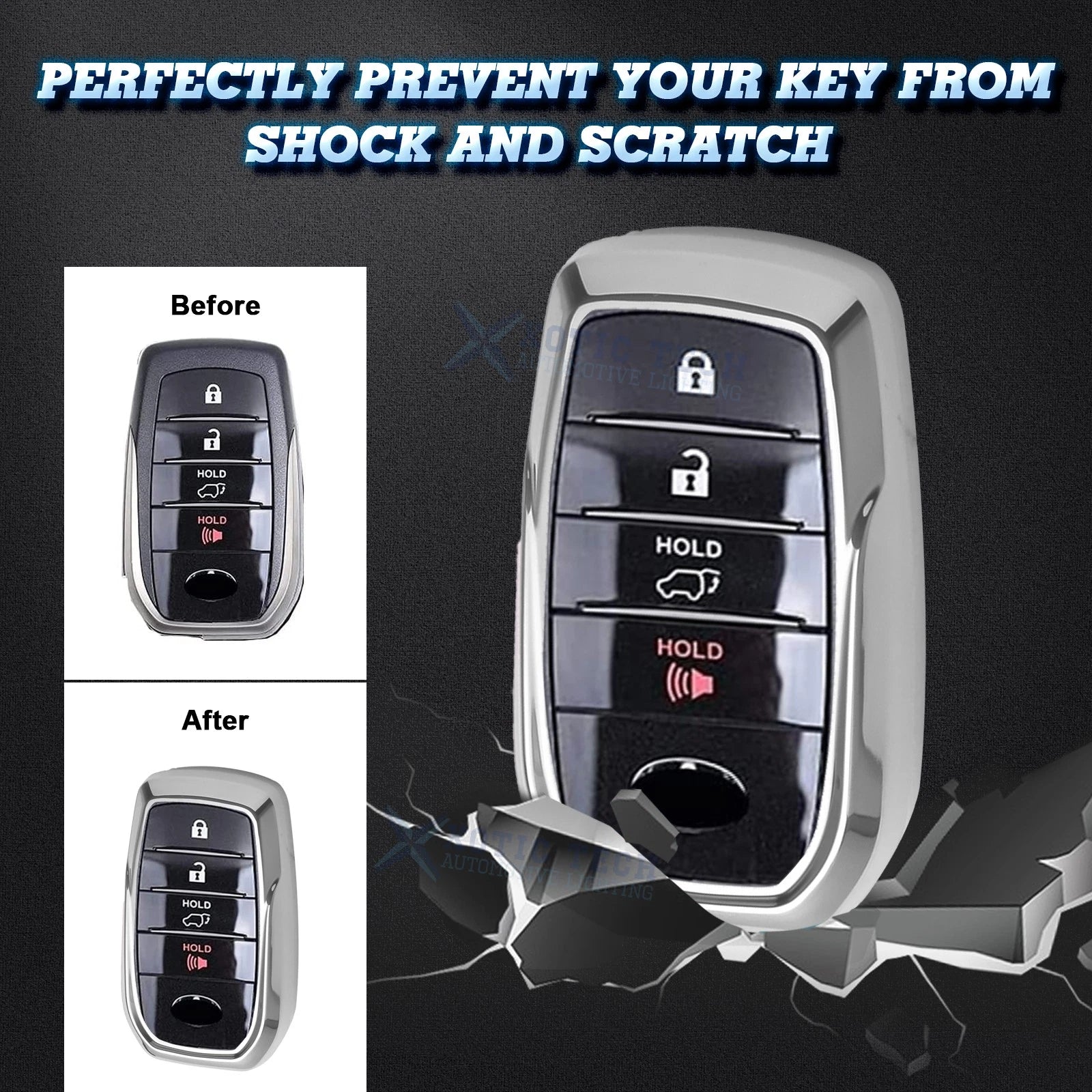 2-Pack Silver TPU Remote Key Fob Protector Case for Toyota (2015-2024)