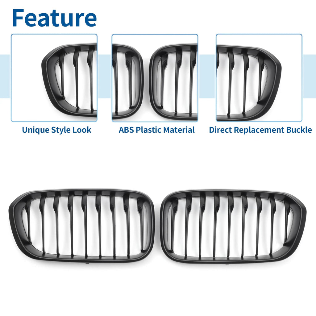 Pair Front Upper Bumper Grille for BMW 1 Series F20 (2015–2018) Matte Black
