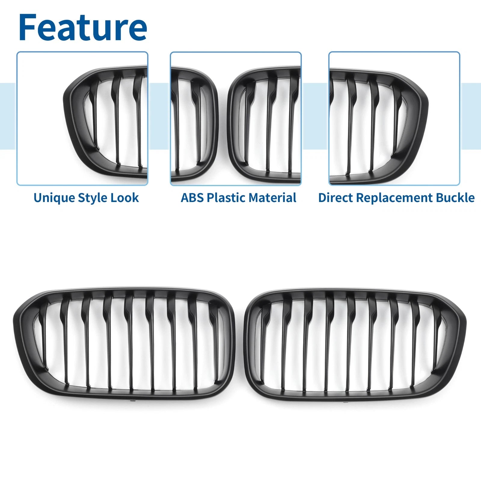 Pair Front Upper Bumper Grille for BMW 1 Series F20 (2015–2018) Matte Black