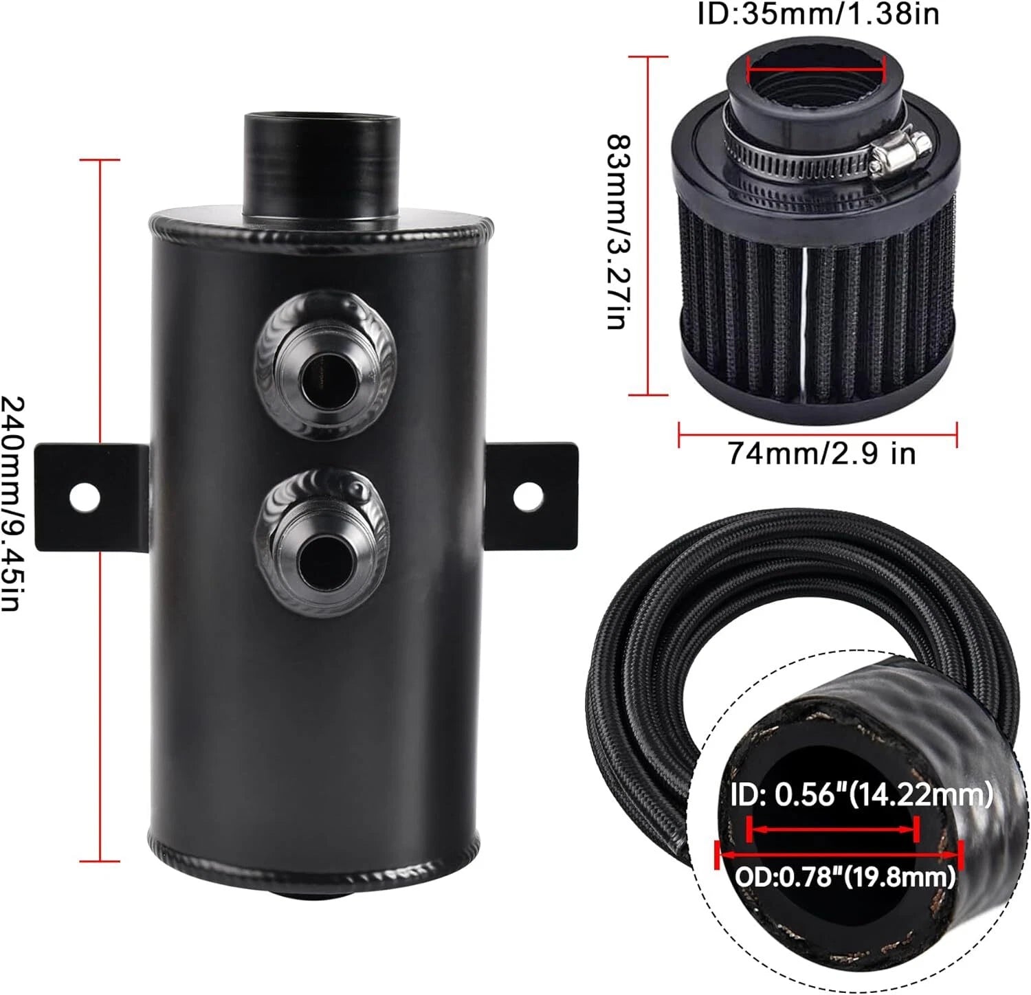 10AN Oil Catch Can Reservoir Tank & Breather Filter Kit for Universal Models