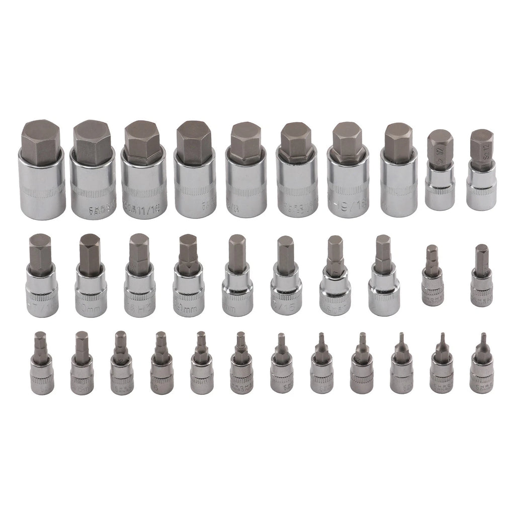 32pc Hex Bit Socket Set for Metric and Imperial (1/4, 3/8, 1/2 Drive)