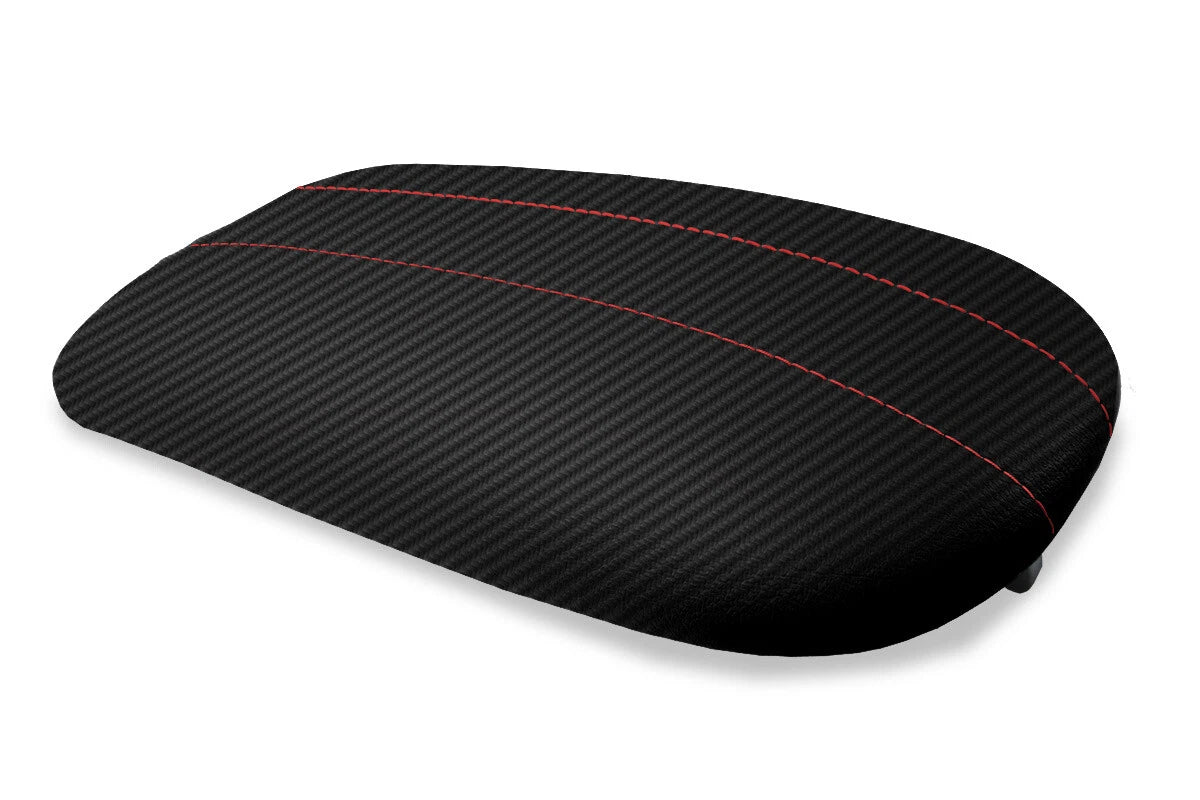 Carbon Fiber Console Lid Cover for Ford Expedition (1997–2002) Black Red Stitch