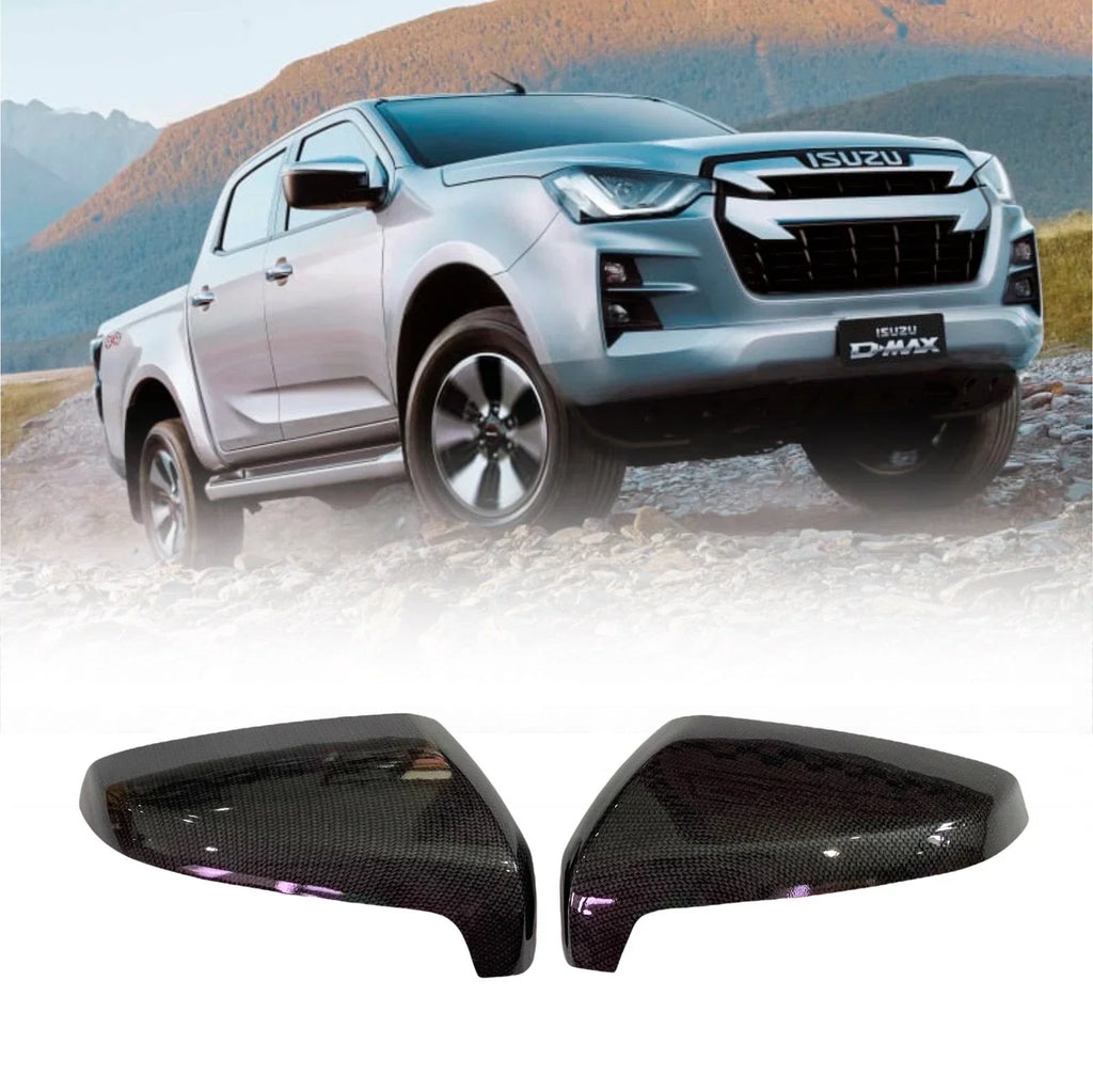 Carbon Fiber Black Mirror Cover Trim for Isuzu D-Max, MU-X (2020-2022)
