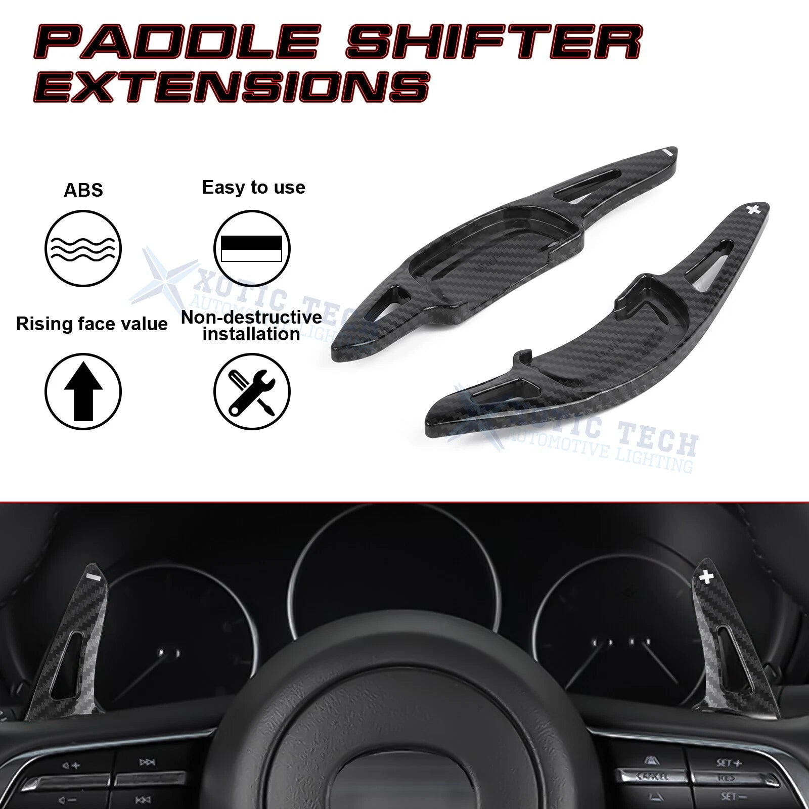 Carbon Fiber Pattern Paddle Shifter Extension for Mazda 3 (2019-2024)