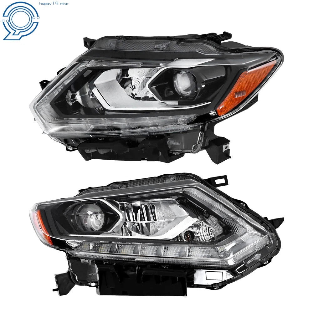 Headlight Set for Nissan Rogue (2014–2016) Right + Left Chrome LED Clear Lens