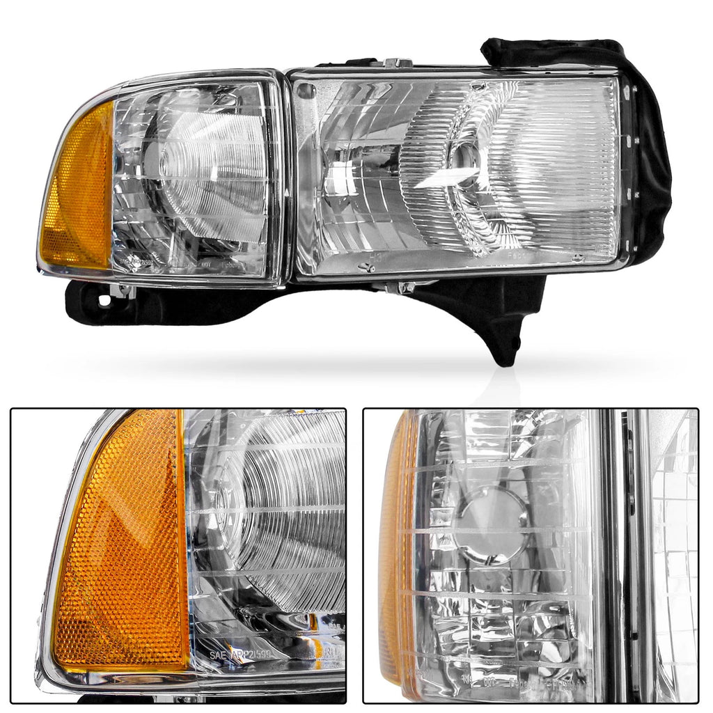 2X Headlight Pair for Dodge Ram 1500 2500 3500 (1999–2002)