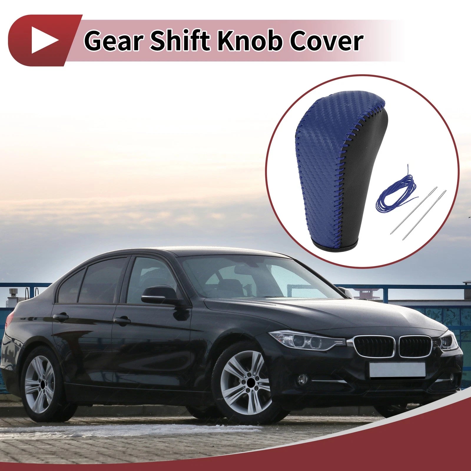 Gear Shift Knob Cover for BMW 3 Series E90 (2006–2013) Black Blue Faux Leather
