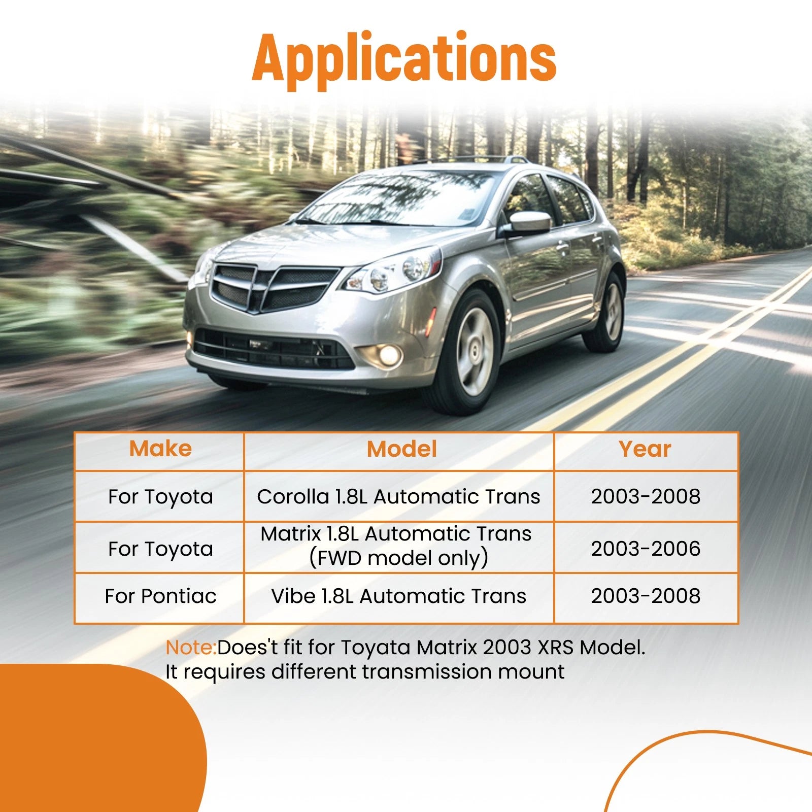 Set of 4 Engine Motor & Auto Trans Mounts for Pontiac Vibe 1.8L (2003–2008) A4218
