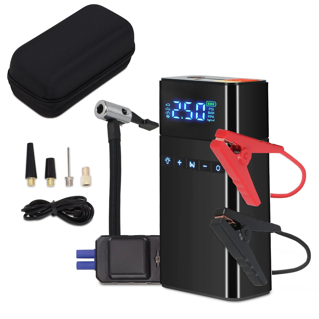 12V Portable Battery Booster Power Bank Tire Inflator with LED Lights