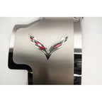 Stainless Alternator Cover with Black Vinyl Flags Inlay for Corvette (2014–2019)