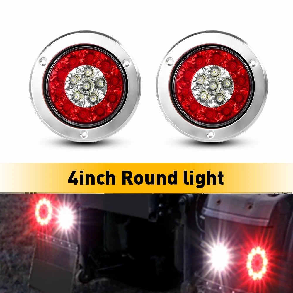 2X 4" Round LED Stop Reverse Tail Lights for Truck Trailer (12-24V)