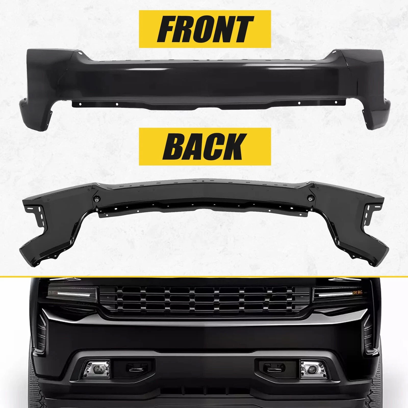 Front Bumper Face Bar for Chevrolet Silverado 1500 (2019-2022) Steel Black