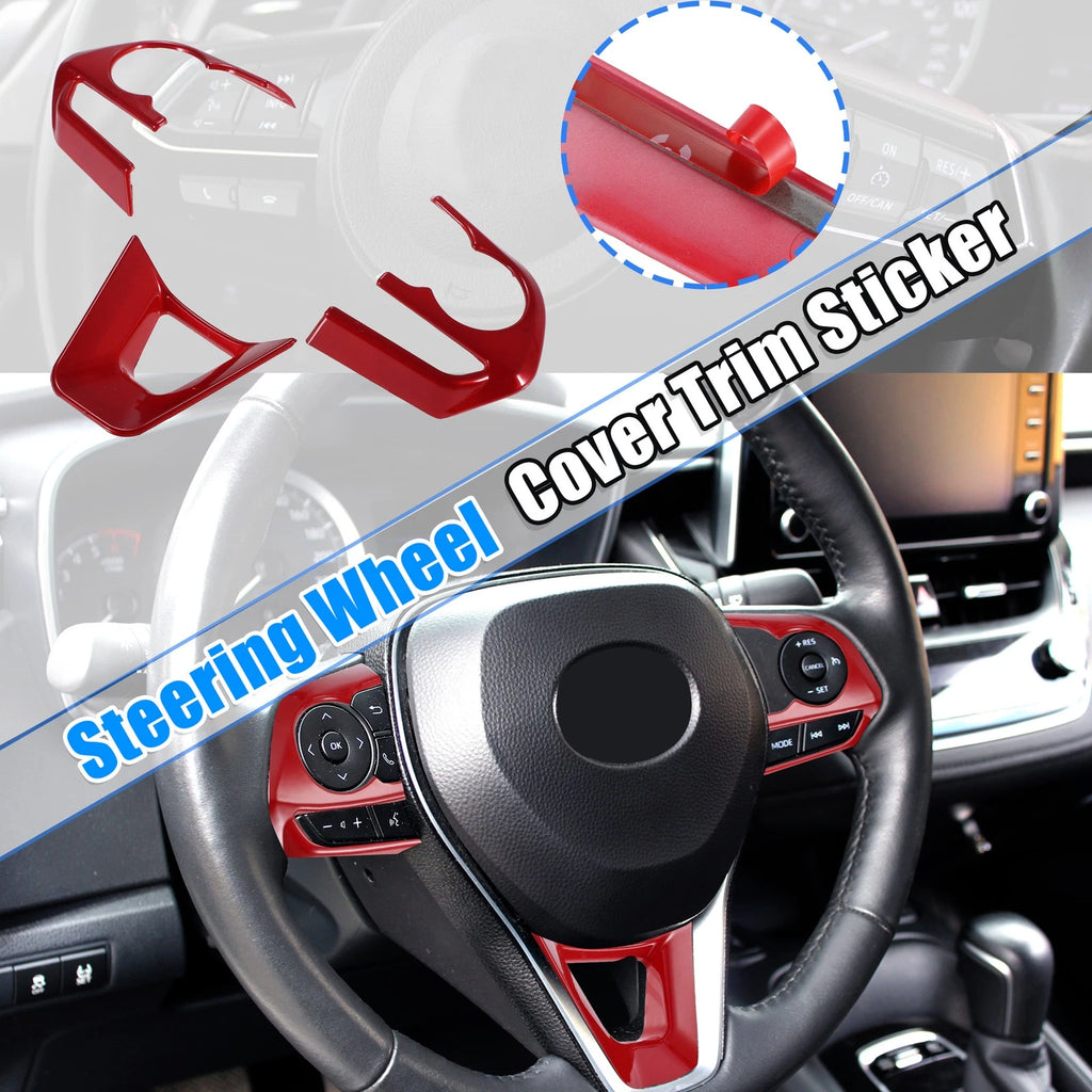 3 Pcs Red Steering Wheel Cover Trim for Toyota Corolla (2020–2022)