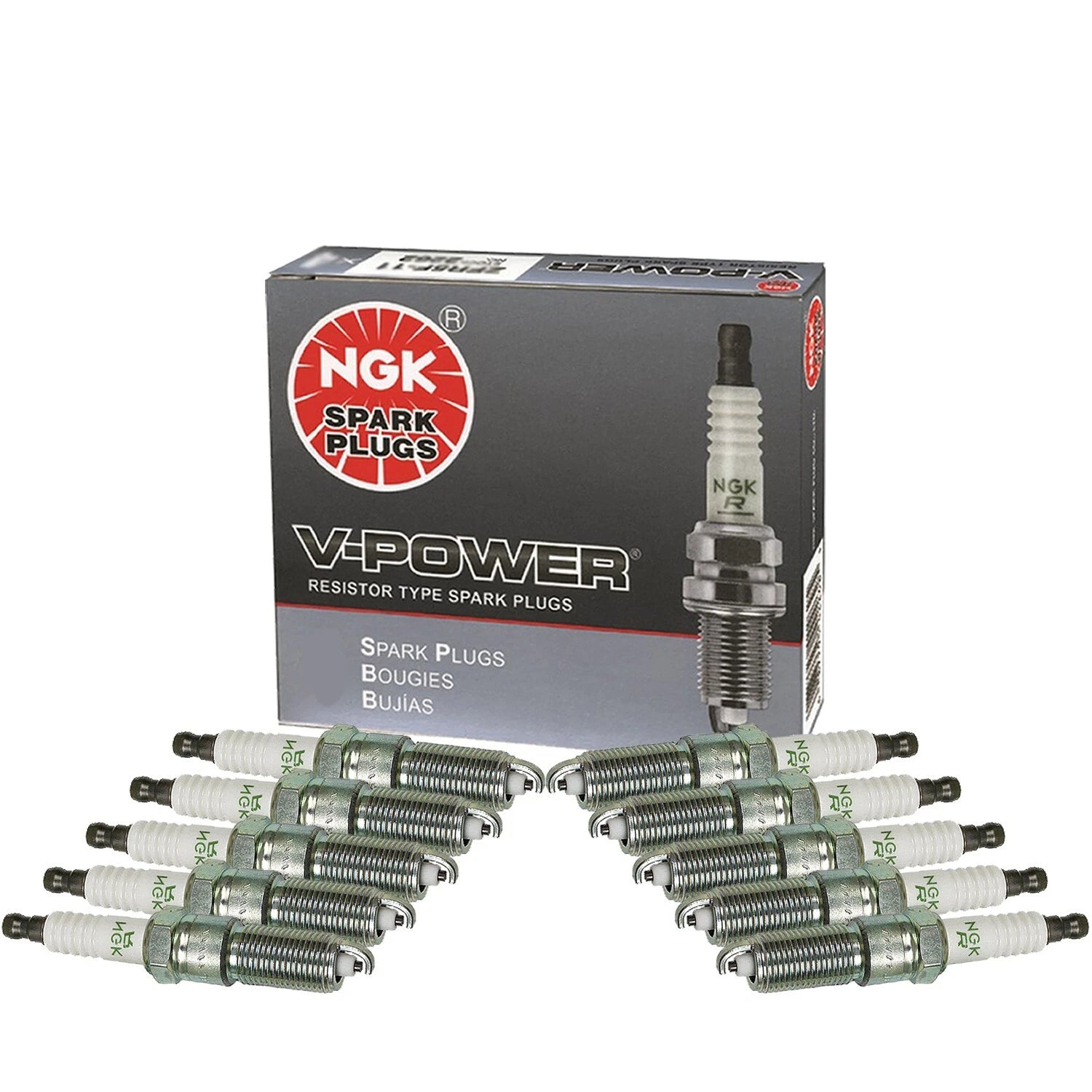 Set of 10 NGK V-Power Nickel Spark Plugs 0.050 for Dodge Viper (1992–2017)