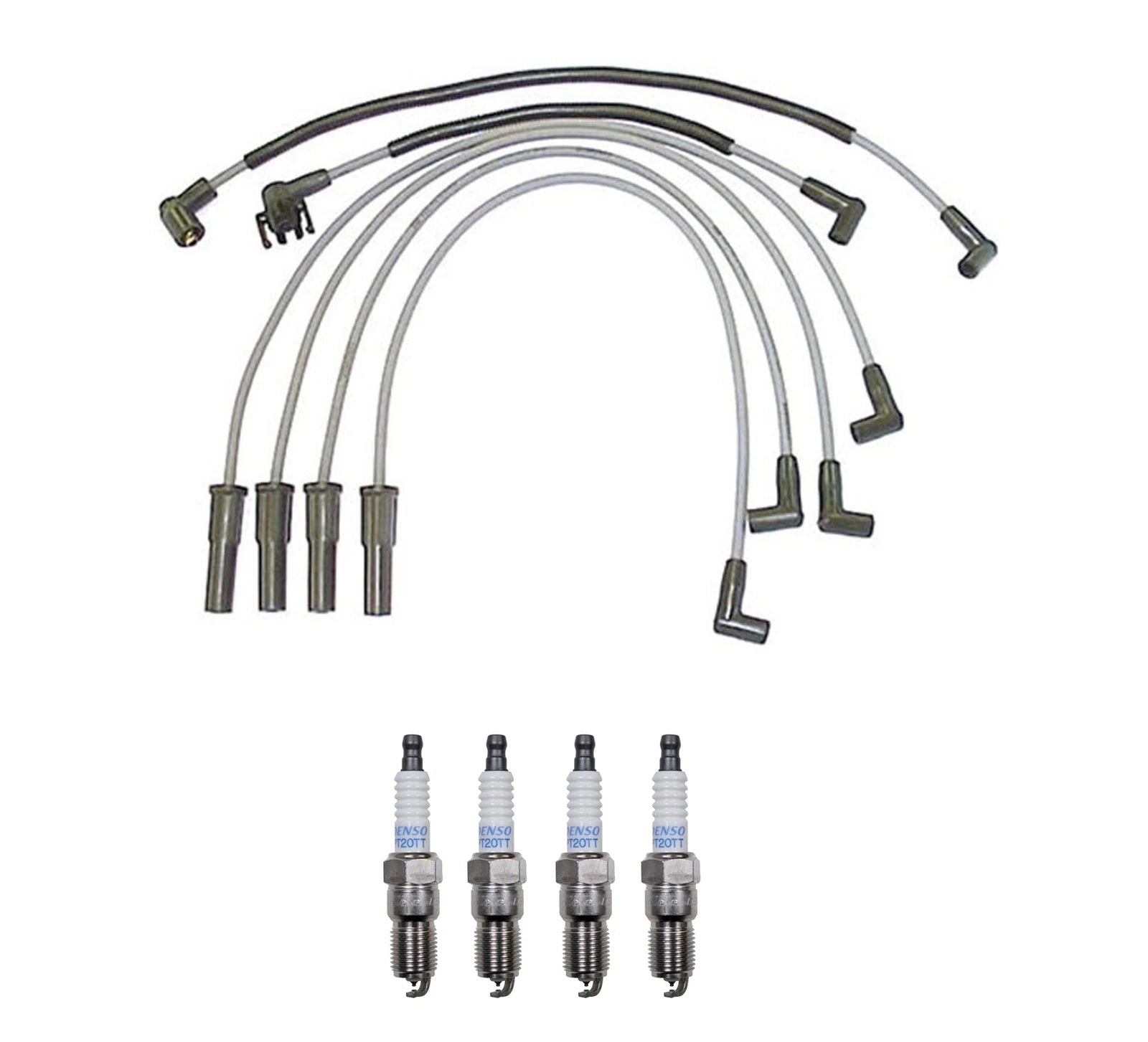 Denso 8mm Wire Set & 4 Platinum TT Spark Plugs Kit for Ford Mercury 2.3L L4