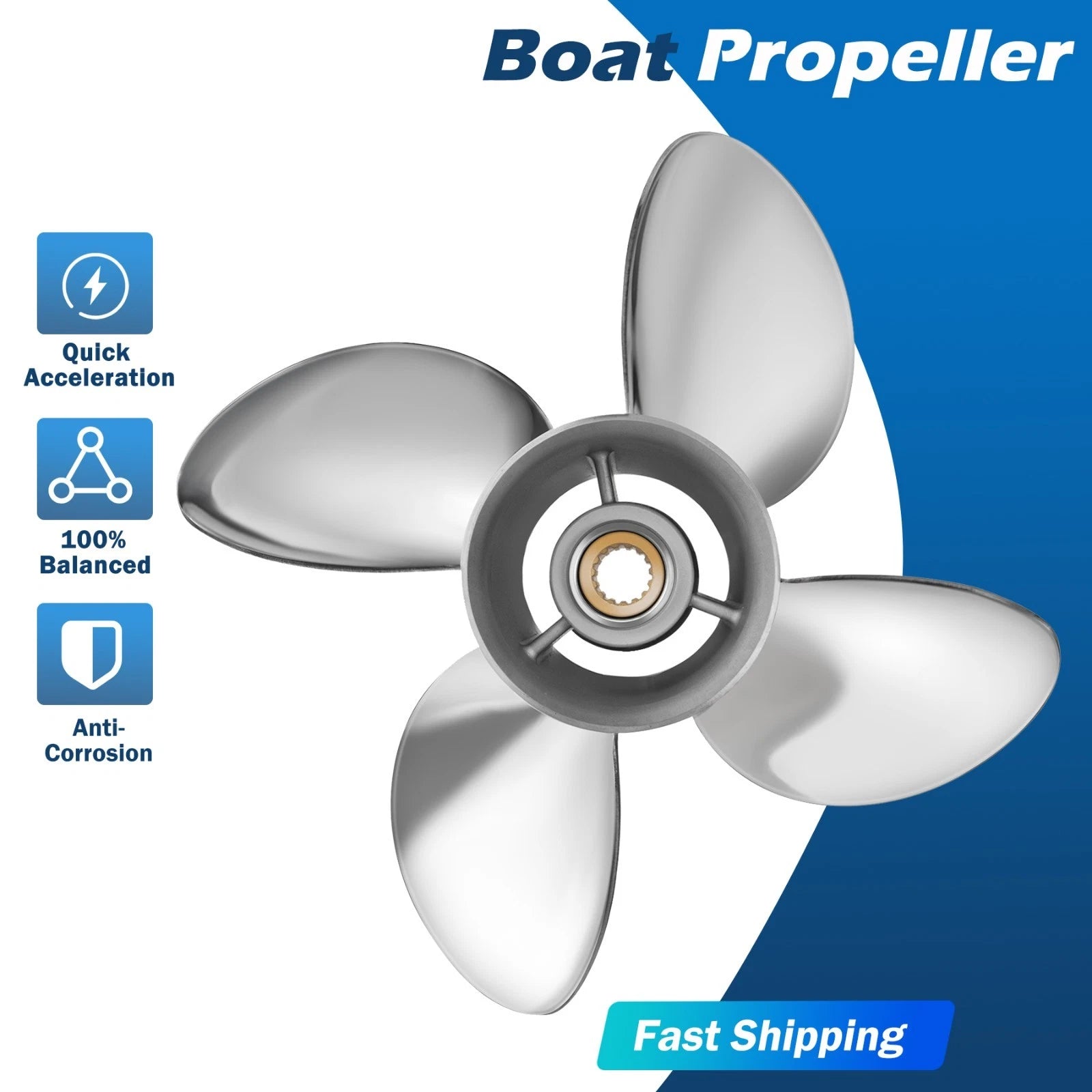 13.25 x 15 Stainless Boat Propeller for Mercury 40-140hp (15 Spline, 4 Blade)