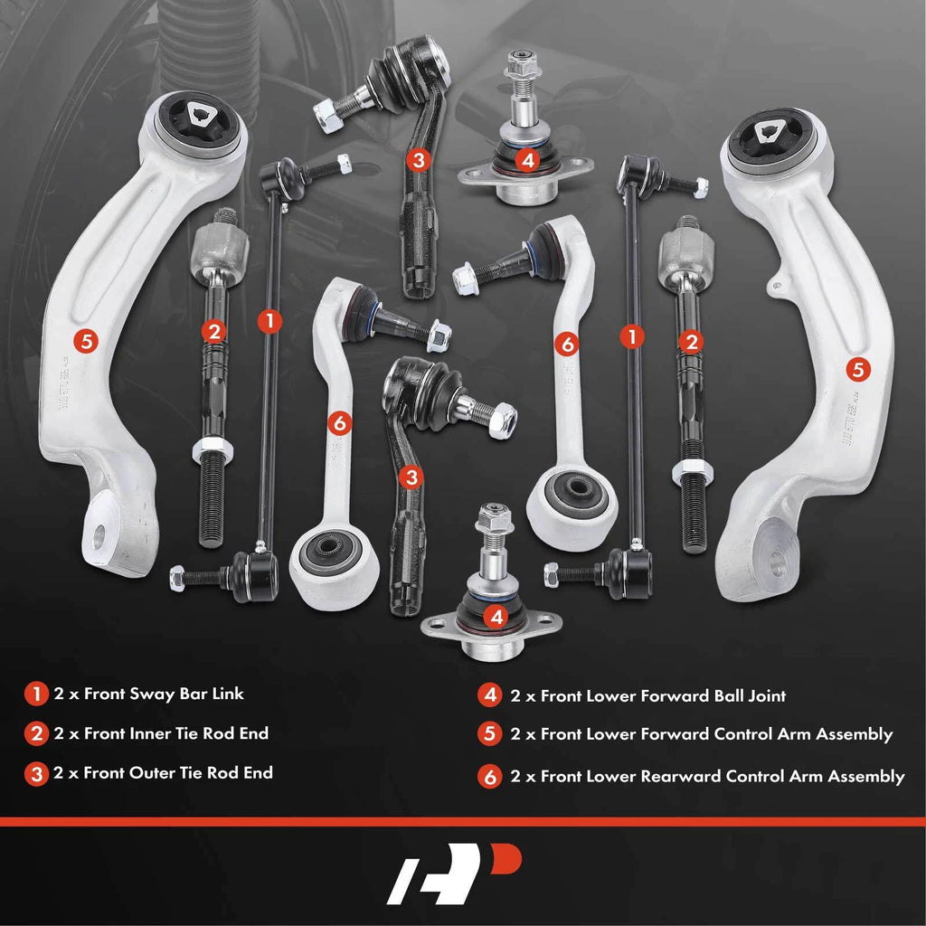 Set of 12 Front Control Arm Sway Bar Tie Rods for BMW E60 (2006–2010)