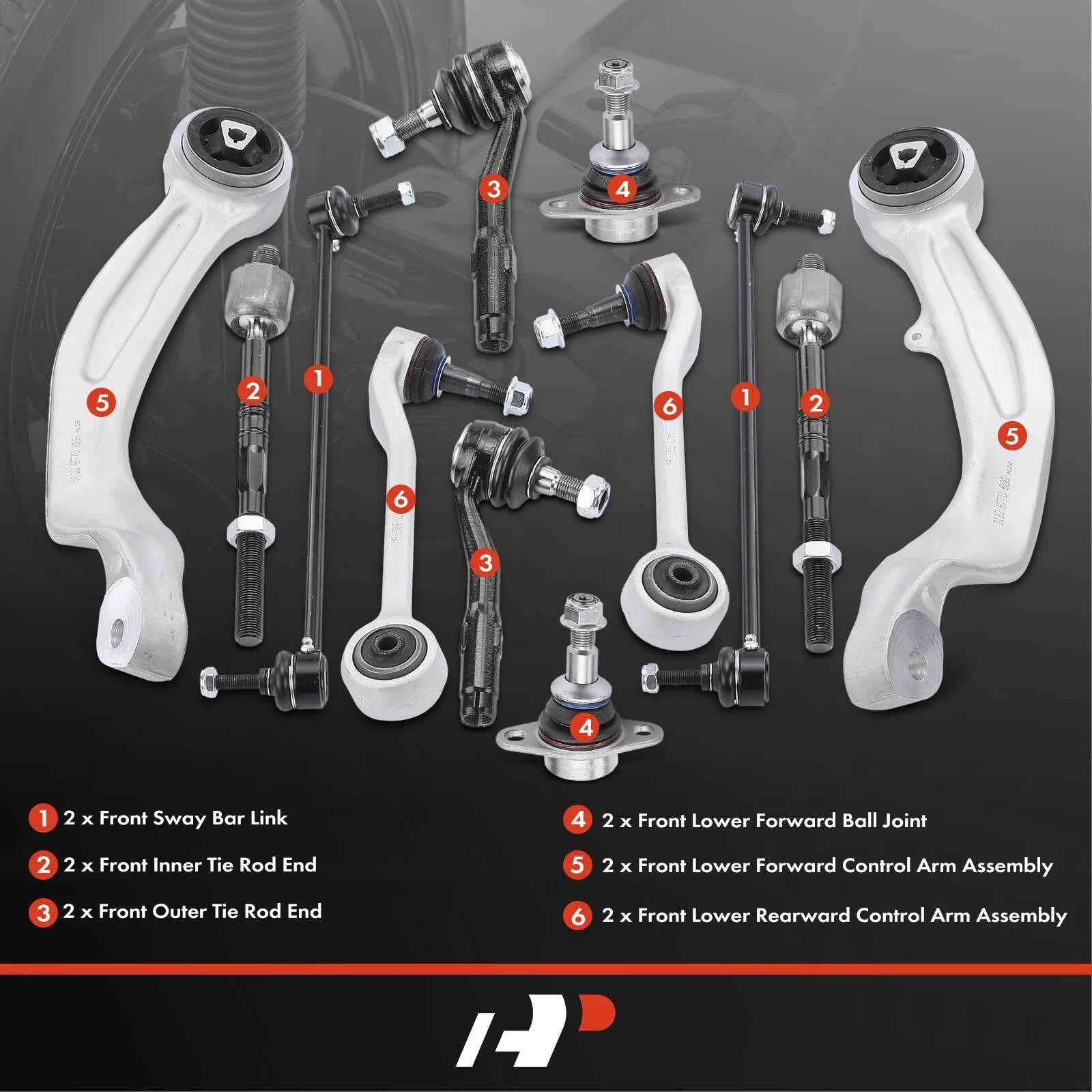 Set of 12 Front Control Arm Sway Bar Tie Rods for BMW E60 (2006–2010)
