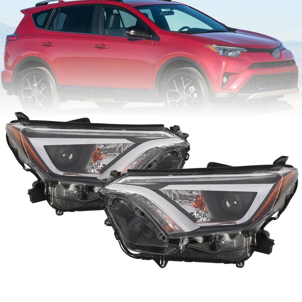Pair of LED Headlight Headlamps for Toyota RAV4 (2016–2018) Chrome