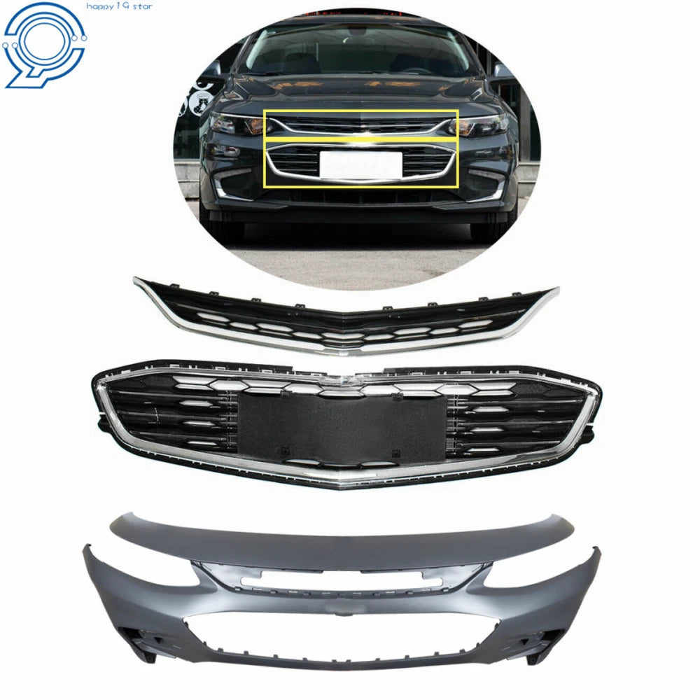 Front Bumper Cover & Grille for Chevy Malibu (2016–2018)
