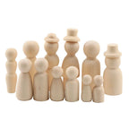 Set of 4 Wooden Peg Dolls for Kids DIY Craft