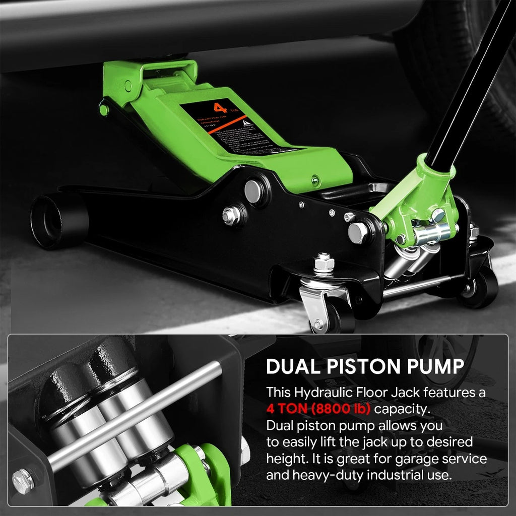 4 Ton Hydraulic Garage Jack for 8000lbs Capacity (4.5-20 in) w/ Swivel Casters