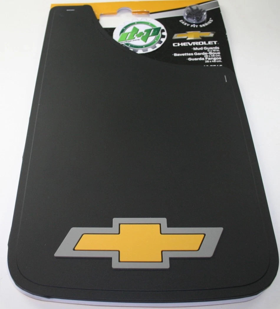 Set of 2 Mud Flaps for Chevy Chevrolet (11x19) Gold Bow Tie
