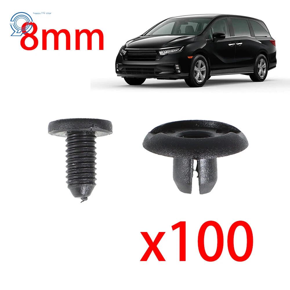 100 Pieces 8mm Bumper Fender Clips for Honda Acura