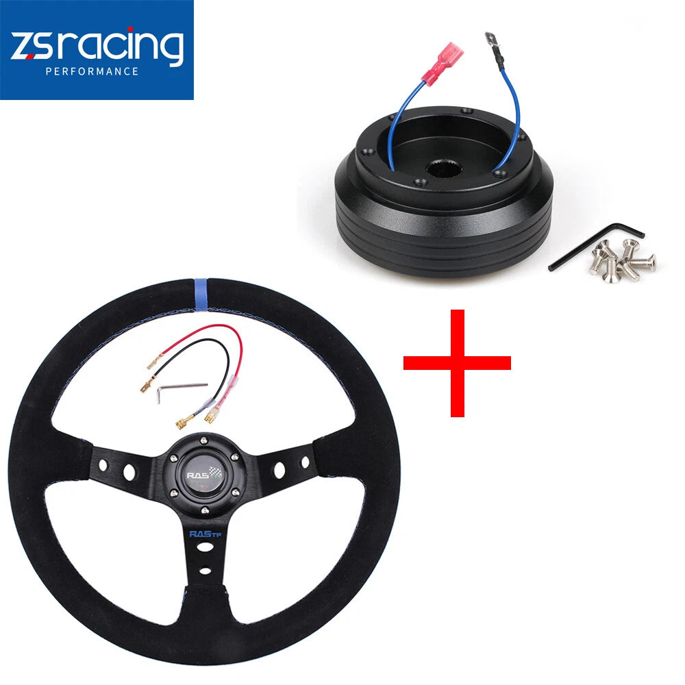 Deep Dish Suede Steering Wheel + Hub Adapter for Honda Civic (1996–2000)