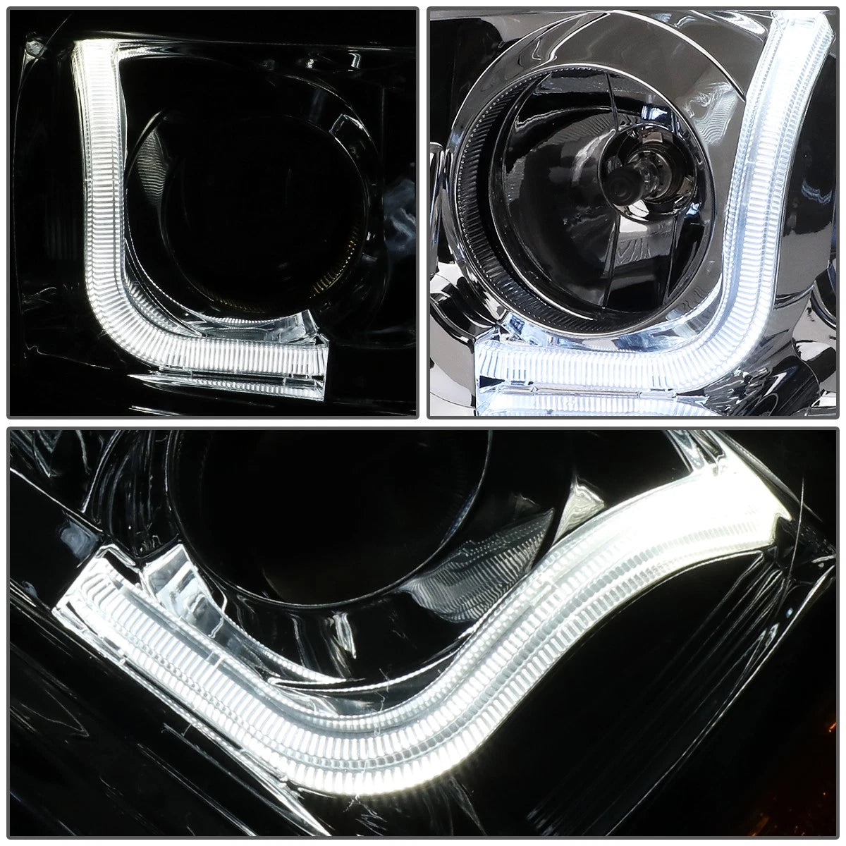Chrome/Amber LED DRL Bar Projector Headlight for Ford F-150 (2004–2008)