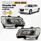 Chrome Halogen Headlight Pair w/ LED DRL for Chrysler 300 (2015–2023)