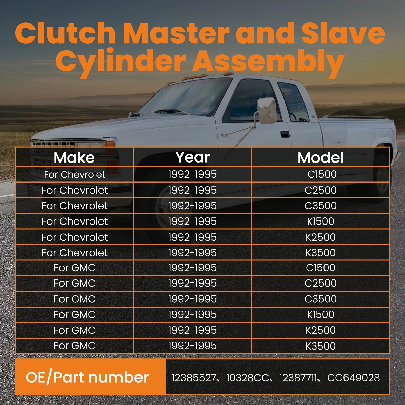 Clutch Master and Slave Cylinder Assembly for Chevy K1500 K2500 K3500 (1992-1995)
